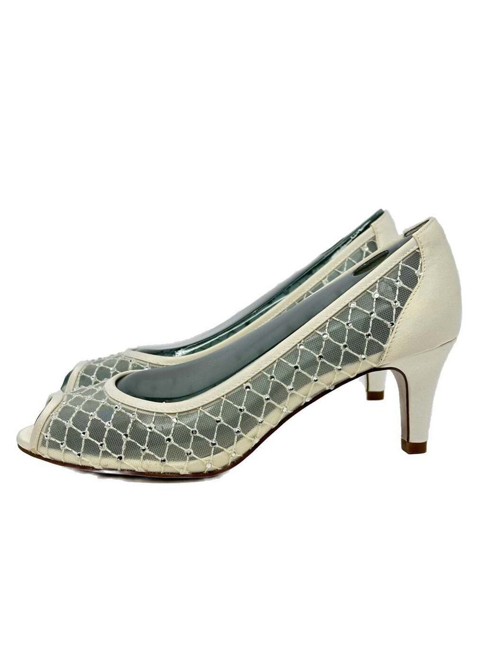 Adrianna Papell Jamie Mesh Pump Size 7.5 M Ivory Open Toe Pump Heel Dress
